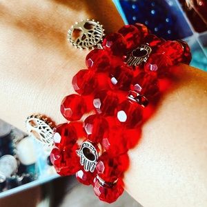 Ruby red crystal bracelets set of 3